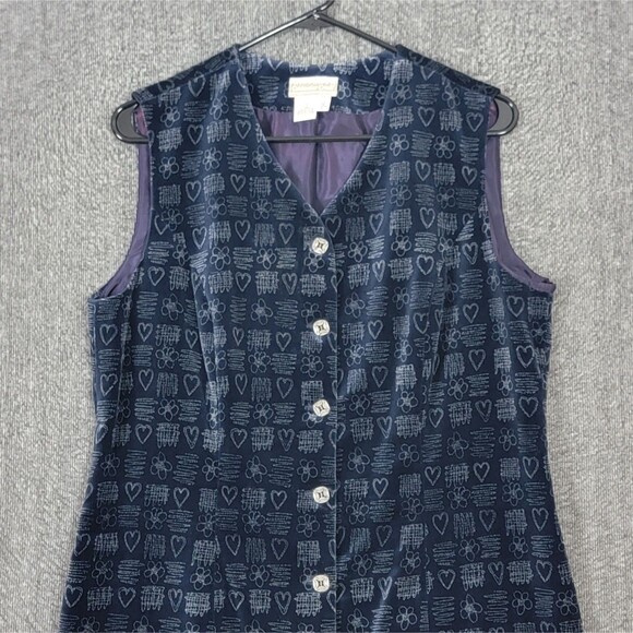 Coldwater Creek Dress Womens 12 Blue Velvet Hearts Print Sleeveless V Neck Midi - Picture 2 of 12